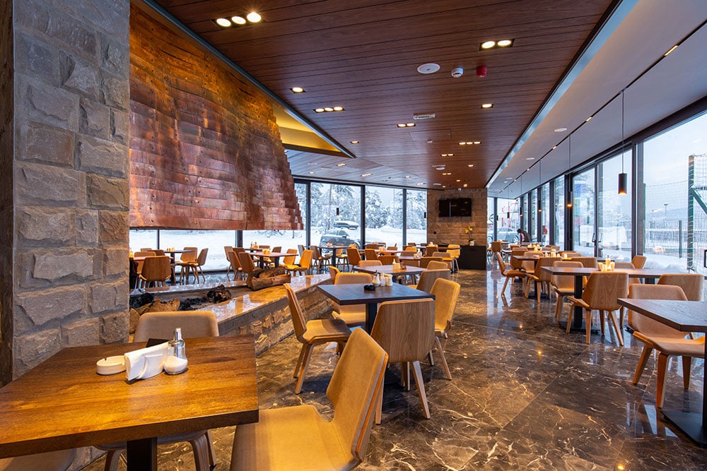 Interior of modern mountain restaurant